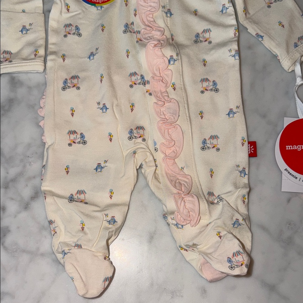 NWT Magnetic Me Modal Cream Footie with Pink Ruffle Preemie - Picture 3 of 5